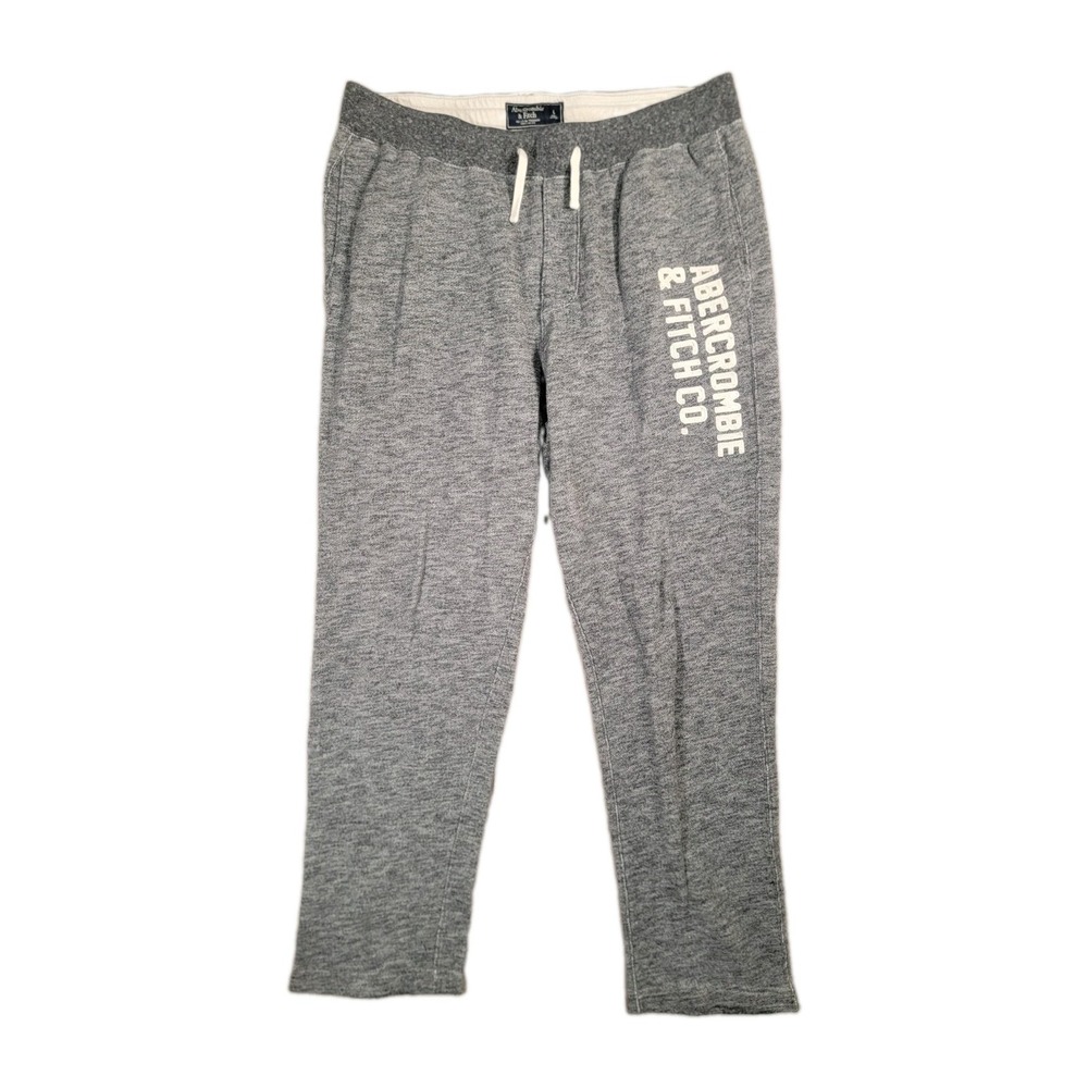 Abercrombie & Fitch Mens L Gray Fleece Sweatpants Applique Logo Straight Leg